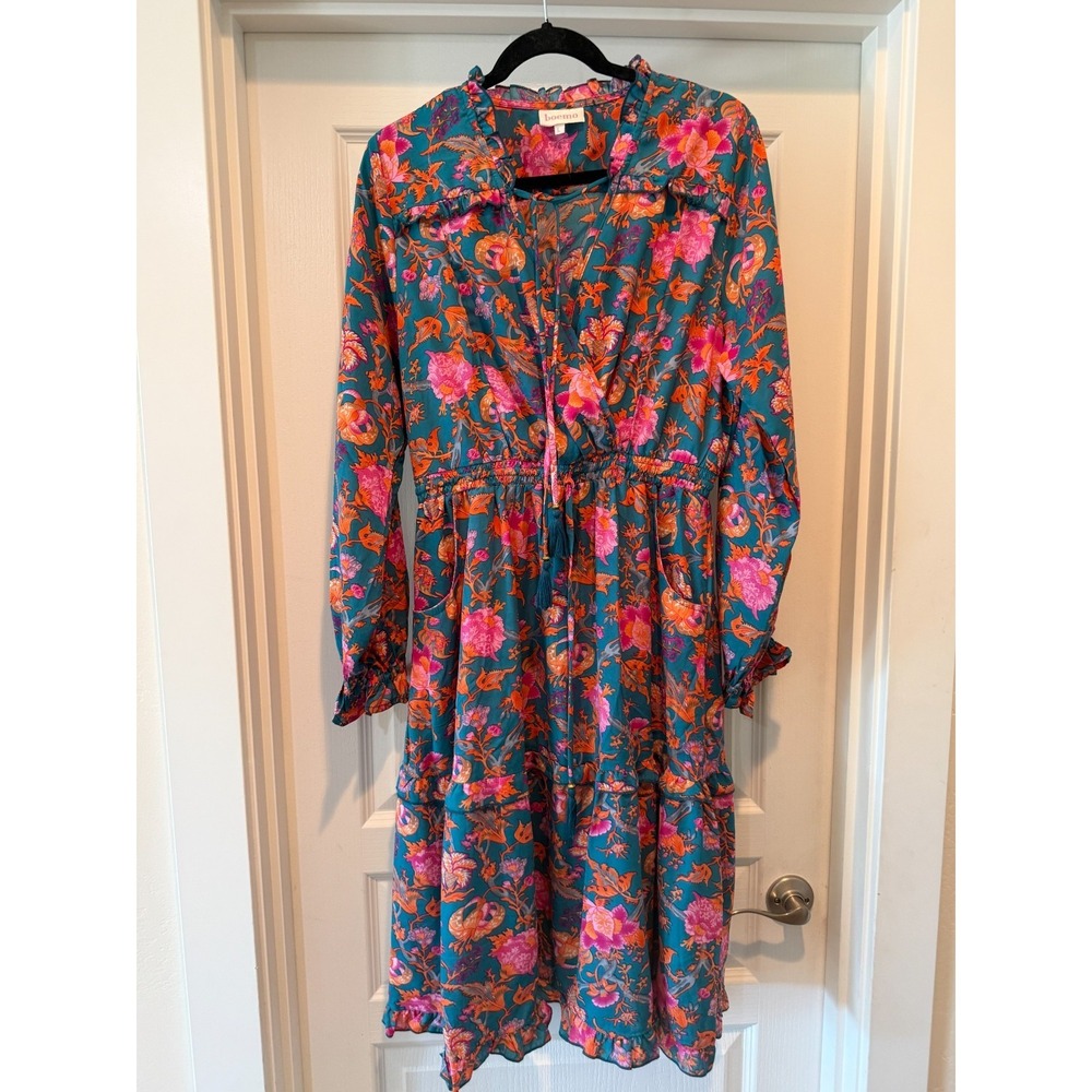 Boemo Teal & Pink Paisley Floral Tiered Maxi Dress - Size L | Boho Cottagecore